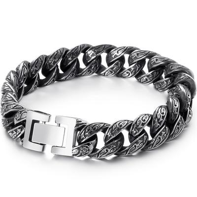 Vintage Massief 316L Roestvrij Staal Mannen Armband voor Mannen 12MM Breedte Curb Link Ketting Mannen Armbanden Armbanden Pols Aan Hand Sieraden
