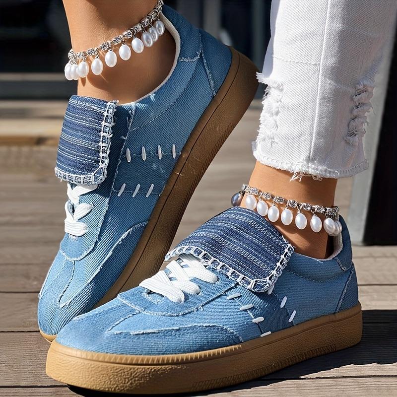 Colorblock Patchwork Lace-up Casual Sneakers - Without Anklet