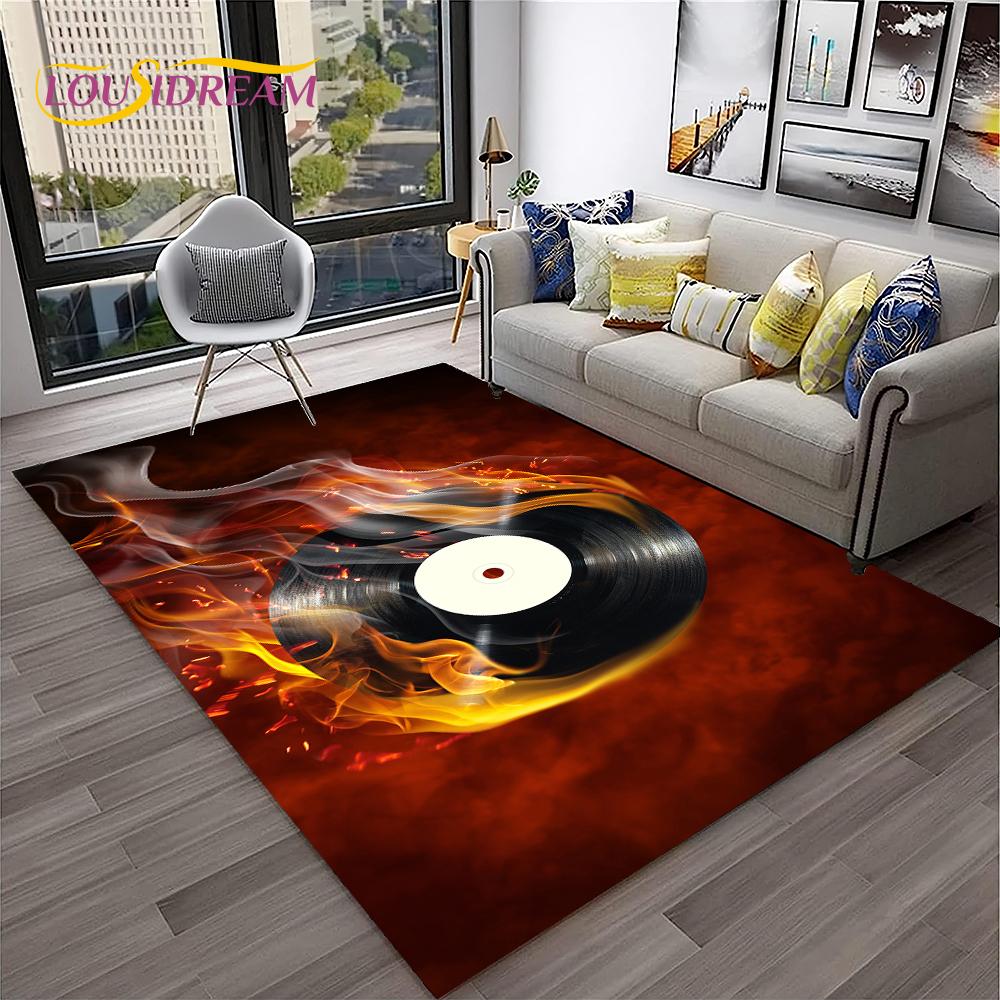 Muzyka Sztuka 3D Płyta Winylowa Retro Dywanik Dywan do Domu Salon Sypialnia Sofa Wycieraczka Dekor, Dywanik do Zabawy dla Dzieci Antypoślizgowa Mata Podłogowa