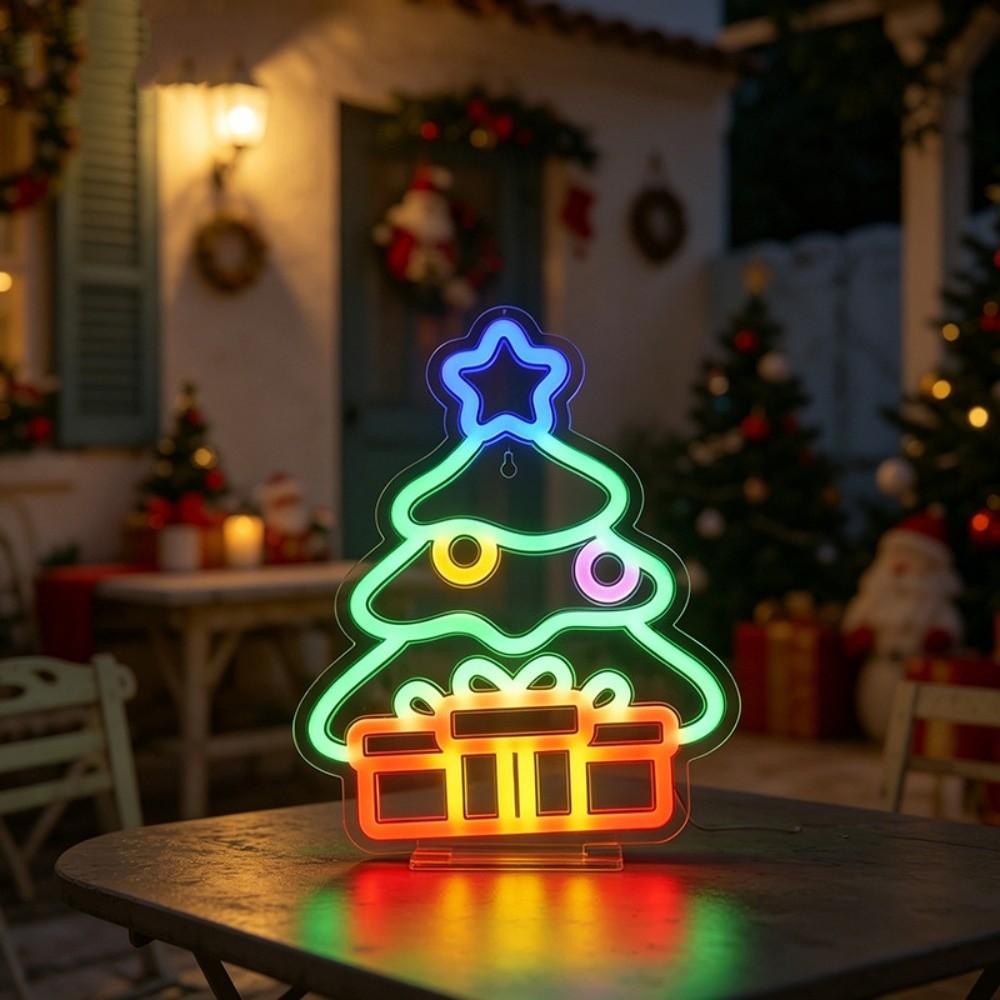 Luminous Christmas Neon Sign USB-powered Xmas Shaped Light Atmosphere Signboard  Camper