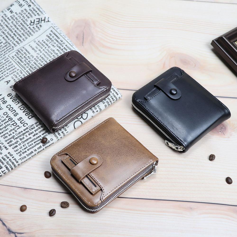 Solid Color Men Short Wallet External Male Wallet Vintage Business Card Bag  Outdoor