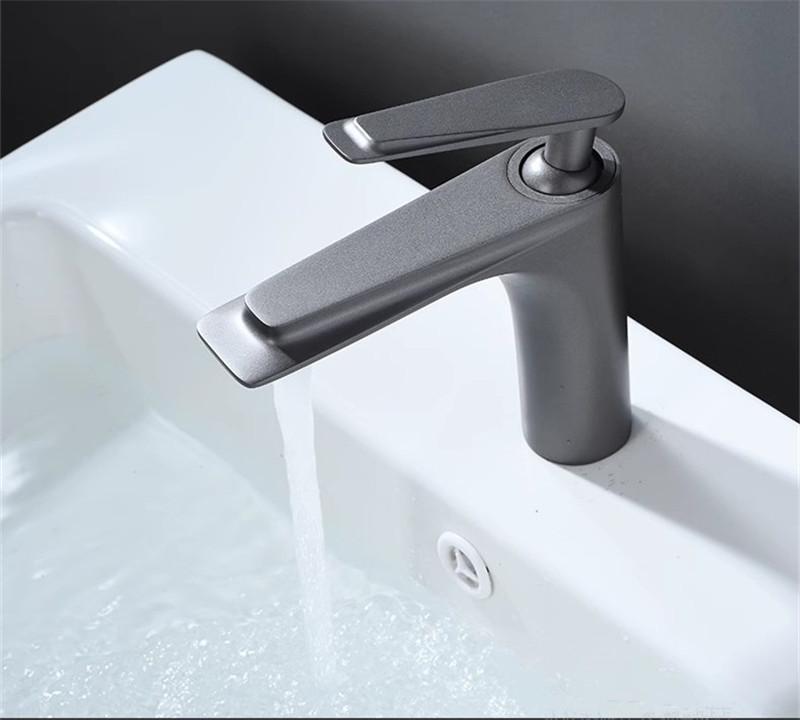 Tuqiu Gold Bathroom Faucet Black Basin Faucets White Gold Sink Mixer Tap Hot & Cold Deck Mounted Grey Lavatory Crane Water Tap