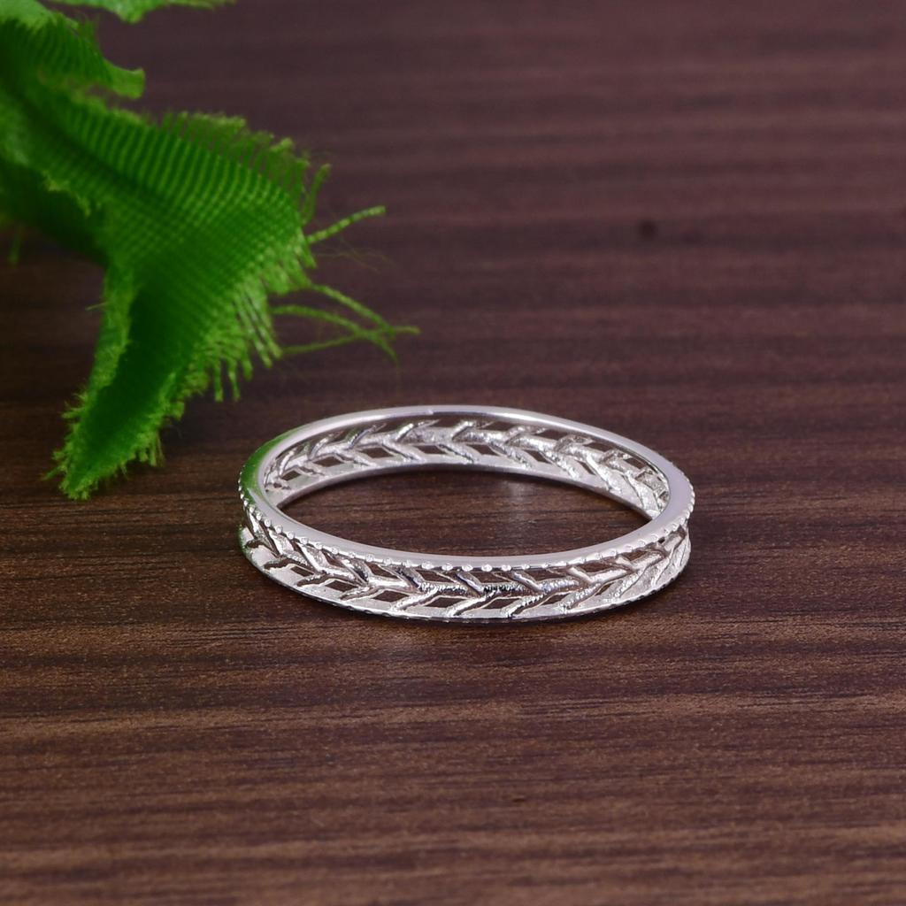 Leaf Pattern Ring, 925 Sterling Silver Band Ring, Nature Inspired Ring, Minimalist Stackable Ring, Vine Band Ring, Dainty Silver Ring, Gift for Her