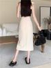 2026 New Plus Size High Waist Midi Slit Skirt - Light Mature A-line Design for Women