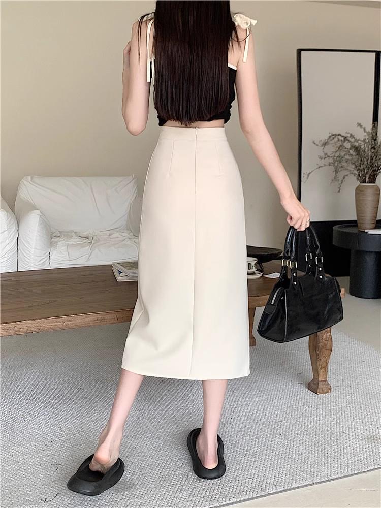 2026 New Plus Size High Waist Midi Slit Skirt - Light Mature A-line Design for Women