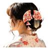 Afindern Japanese Style Kimono Hair Accessory, Fan Shape, Cherry Blossom Pattern, Tsumami Zaiku Style, With Bell, Head Dress for Ceremonies,
