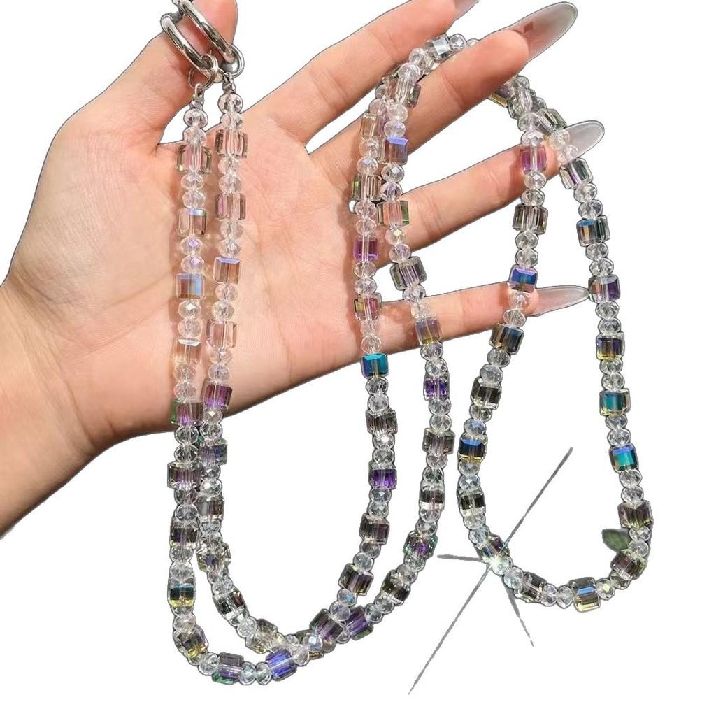 Fashion Water Crystal Cube Phone Chain With Handmade Beads For Women And Men