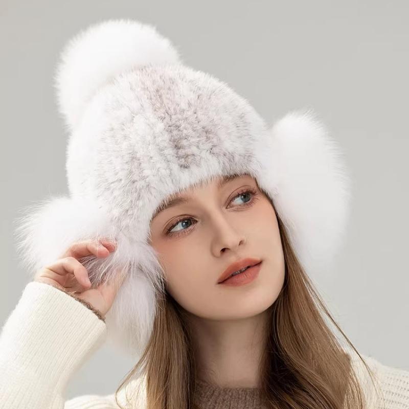 Double-sided Mink Hair Elastic Ear Protection Hat Female Winter Cute Sweet Warm Ear Protection Whole Fur Fox Fur Hat