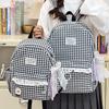 Schoolbag New Campus School Bag Female Korean ins Simple Plaid Backpack High School Student Large Capacity Travel Backpack
