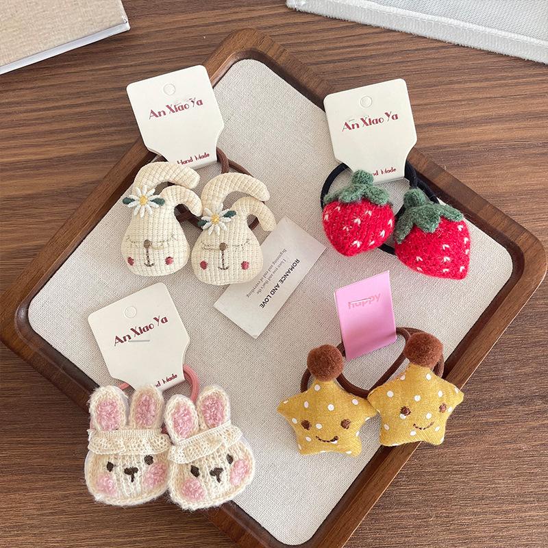 2Pcs/Set Toddler Hair Ties Breathable Fabric No Pull Gentle Hair Bands for Baby Girls Nature Inspired Bunny Hair Scrunchies