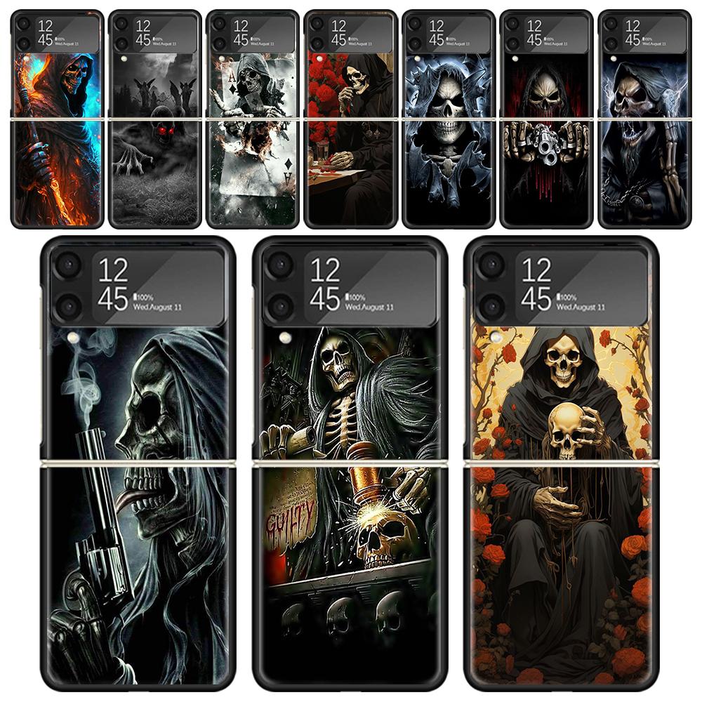 Reaper Skull Skeleton Gun Cases For Samsung Galaxy Z Flip 4 5 6 7 3 Z Flip7 Flip6 Flip4 Flip5 Flip3 5G Hard Shockproof Fundas Co