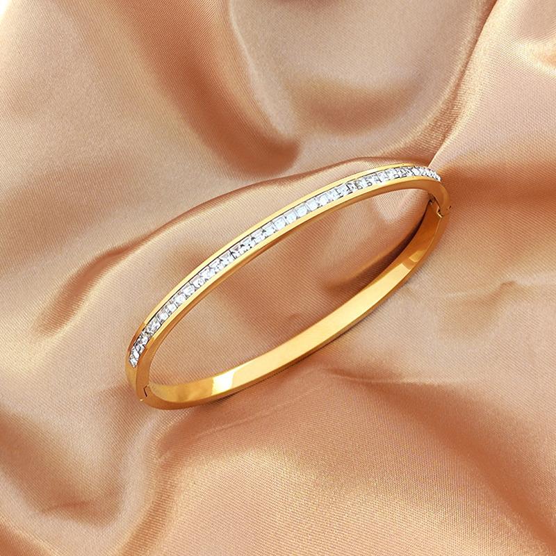 Ins Style Trendy Inlaid Zircon Titanium Steel Light Luxury Bangle Exquisite  Bracelets For Women Man Charm Simple Jewelry