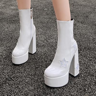 Women's High-heeled Short Boots Fashion European and American Style Autumn and Winter New Waterproof Table Thick-heeled Large-size Short Boots