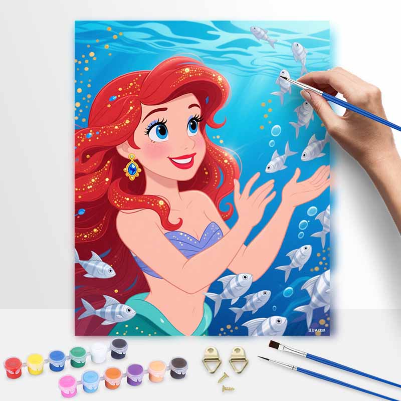 Disney Digital Oil Painting Art Painting Mermaid Underwater Ocean Handmade Diy Home Decorations