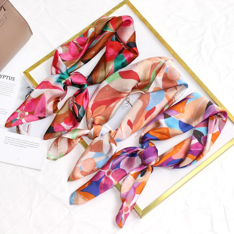 Luksusowy jedwabny szalik kwadratowy damski nadruk satynowy szalik wiosenny opaska do włosów chustka na szyję Echarpe Tie Shawl Wraps