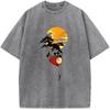 Time Sunset Mountain Men Women Washed T-Shirt Cotton Funny Loose Bleached Tshirt Retro Bleach T shirt Tops Tee
