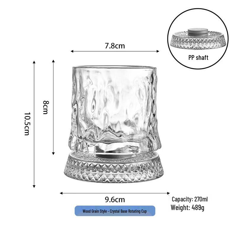Swivel Whiskey Glasses with Tree Grain Crystal Base, Set of 2