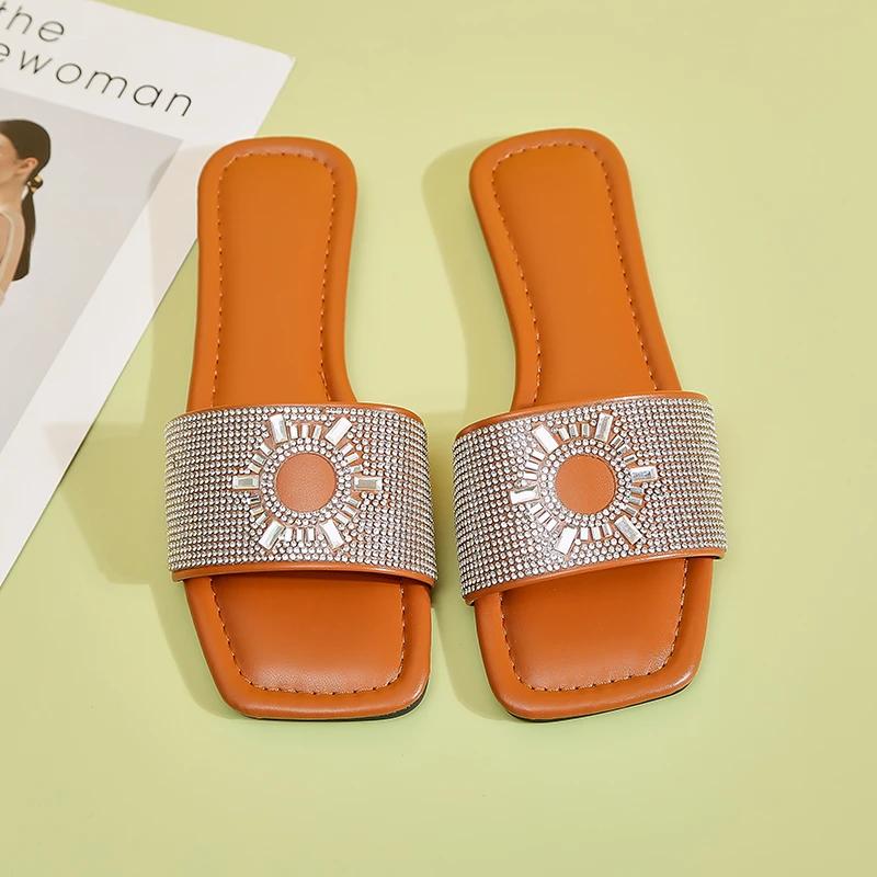 

Fashion 2025 New Ladies Shoes Best Seller Women s Slippers Fashion Crystal Daily Slippers Women Summer Open Toe Plus Size Flat Slippers 43 светло-коричневого