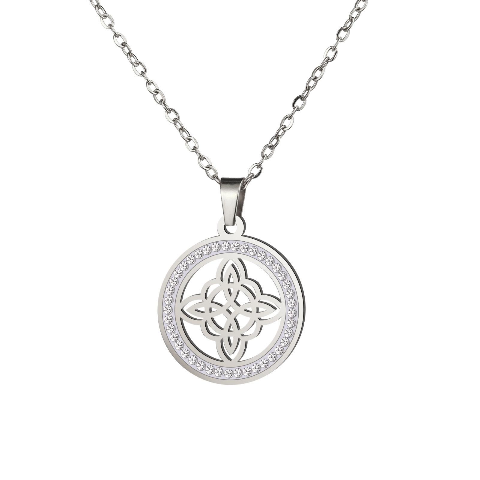 

Double Layer Titanium Steel Miko Knot Pendant Necklace with Circle Diamond Accents Simple Fashion Jewelry