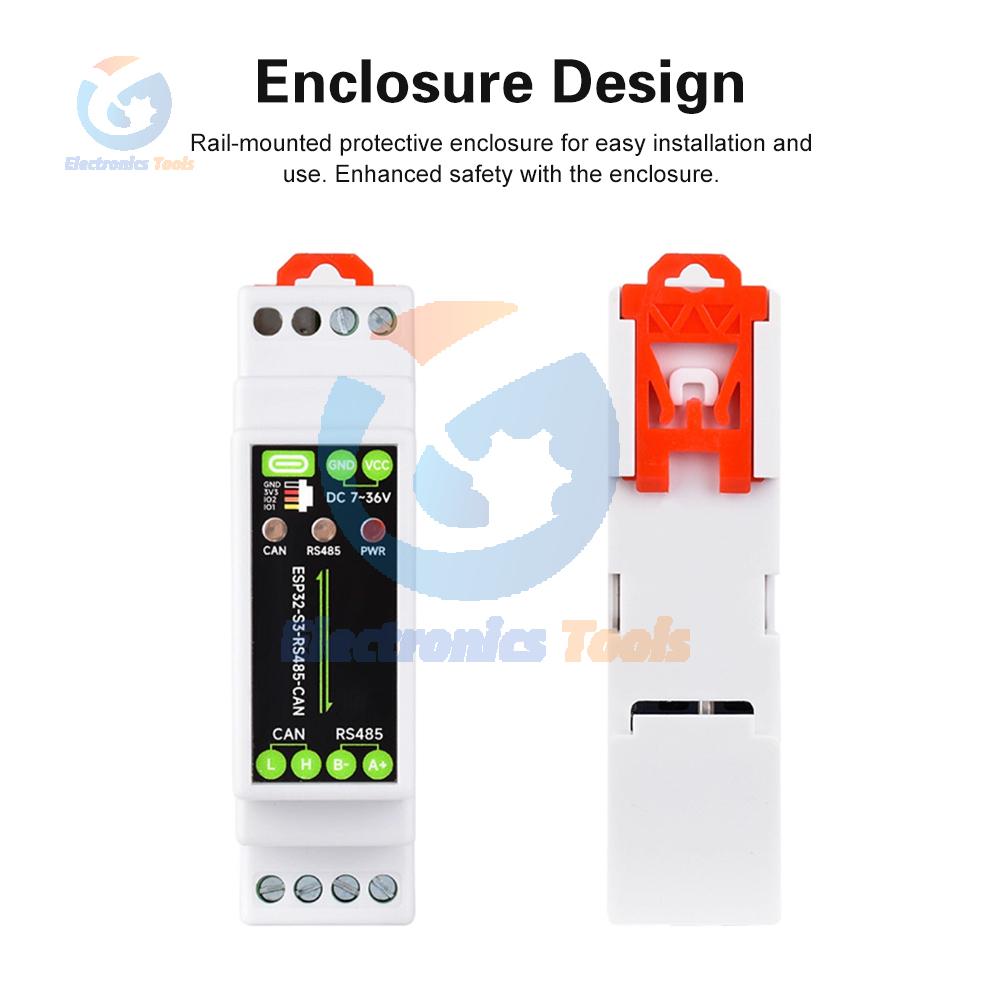 Industrial Development Board ESP32-S3-RS485-CAN 1-Channel WiFi Bluetooth 5 LE Dual Core Isolated RS485 CAN Interface Rail Type C