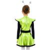 Girls Alien Costume Set Patchwork Metallic Dress Mock Neck Long Sleeve Built In Shorts Matching Hair Hoop