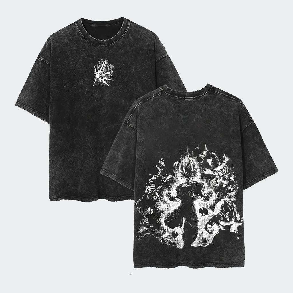 Dragon Ball Explosive trend Cosplay Washed TShirt Cotton Loose Large Casual Sports Fitness TShirt Mens Harajuku Clothing