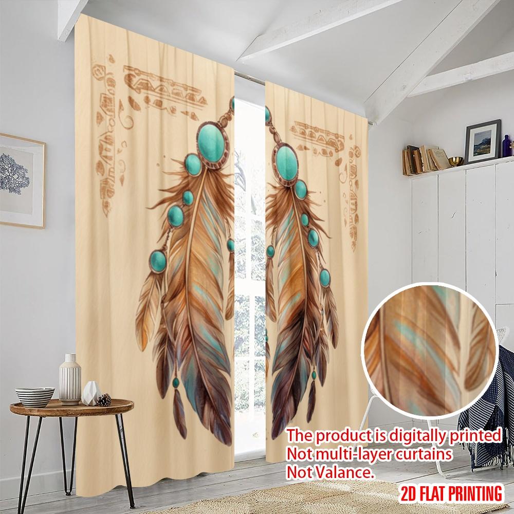 2pcs,2D plane printing Minimalist Curtains Feathered Elegance (2) Polyester Easy Install (without rod) Art Deco Festive for