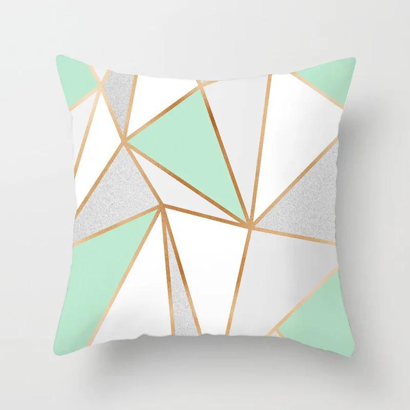 Nordic Mint Green Blue Geometric Stripe Cushion Cover Home Living Room Sofa Decoration Square Pillow   45x45cm