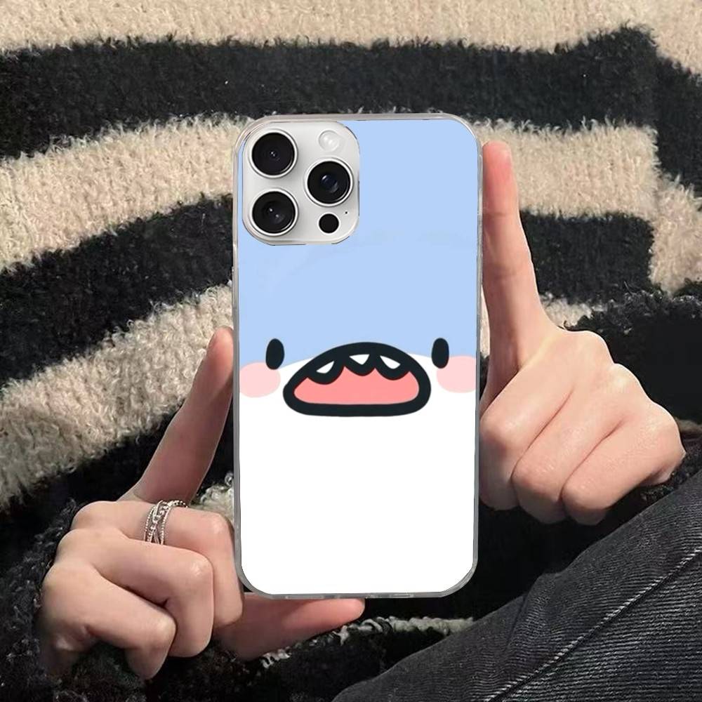 Cute anime Shark Phone Case For iPhone 17 16 15 14 13 12 11 Pro Max Plus Satin Colorful Cover