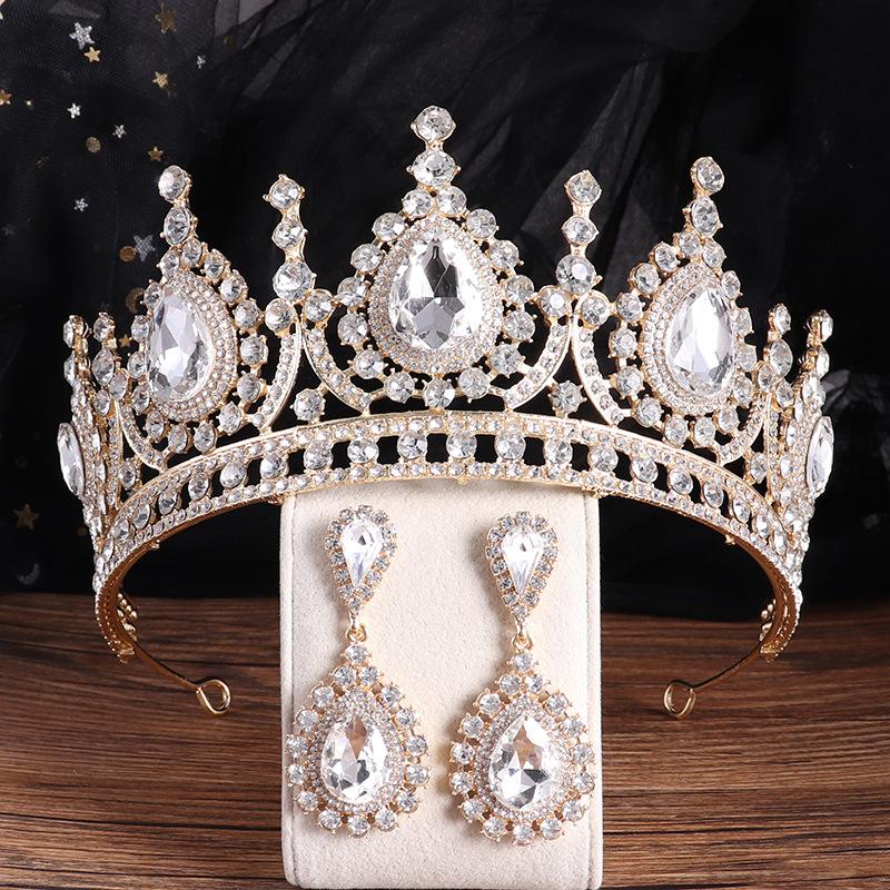 

DIEZI 6 Colors Luxury Women Water Drop Puprle Crystal Tiara Crown Girls Party Jewelry Bridal Crown Earrings Wedding Hair Jewelry