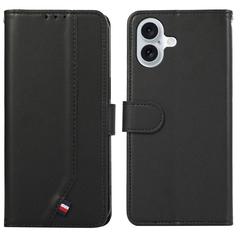 

For iPhone 16 Case RFID Blocking Card Slots Leather Stand Phone Cover Black