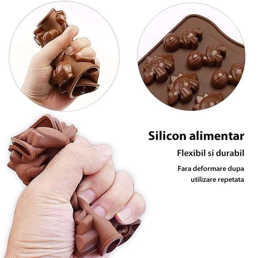 Dinosaur Silicone Chocolate Mold 4 Cavity, for Homemade Chocolates, Candies, Jelly or Ice Cubes, Brown, DIY Baking Tool