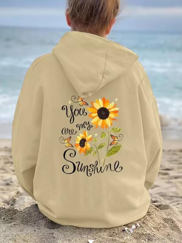 2025 Women's Sun Print Hoodie: Loose Fit, Long Sleeve Winter Pullover