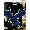 European and American men's summer spliced striped letter print soft and breathable round neck T-shirt outdoor casual top
