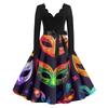 Women's Casual Fashion V Neck Long Sleeve Printed Vintage Long Dress