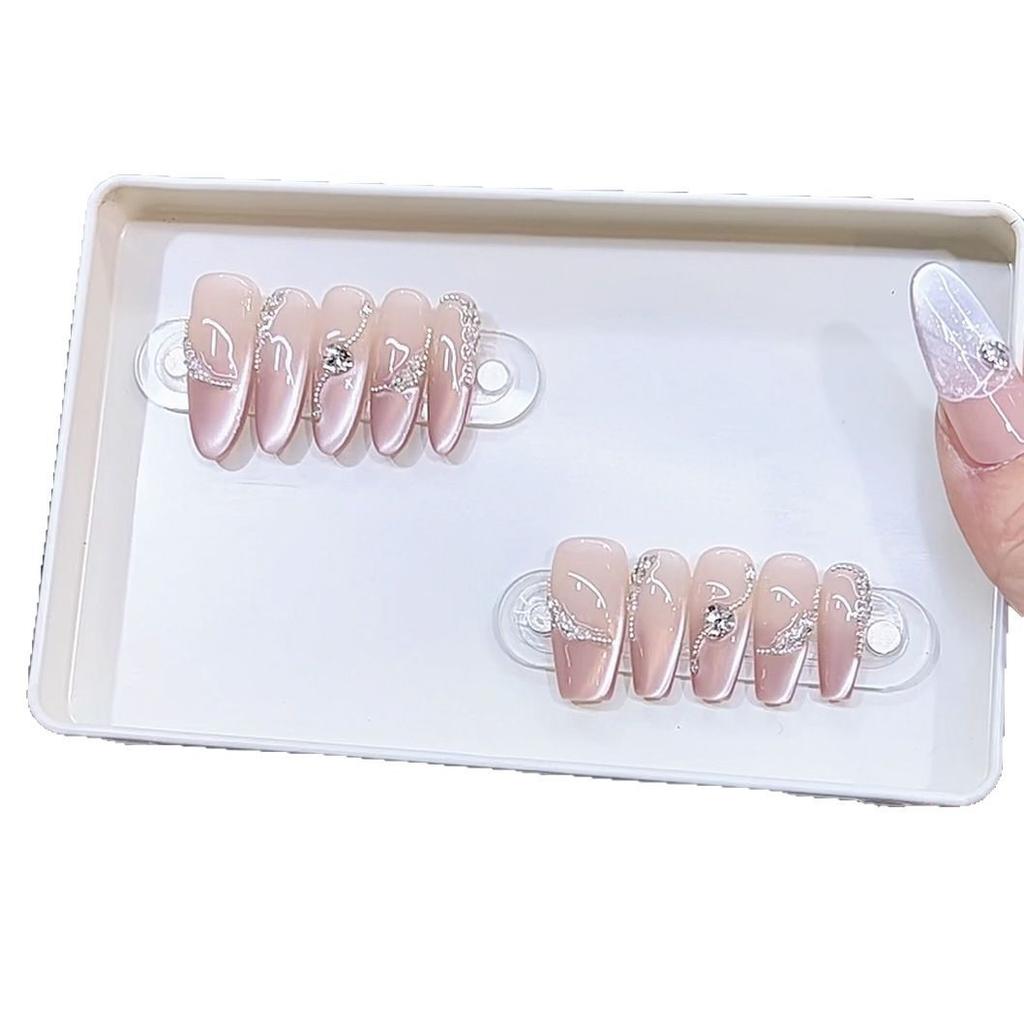 Handgewebte Rüstung Neue Rosa Hühnerohren im Frühling und Sommer Kühl und Sommer Eis-Transparentes Katzenaugen-Nageldesign