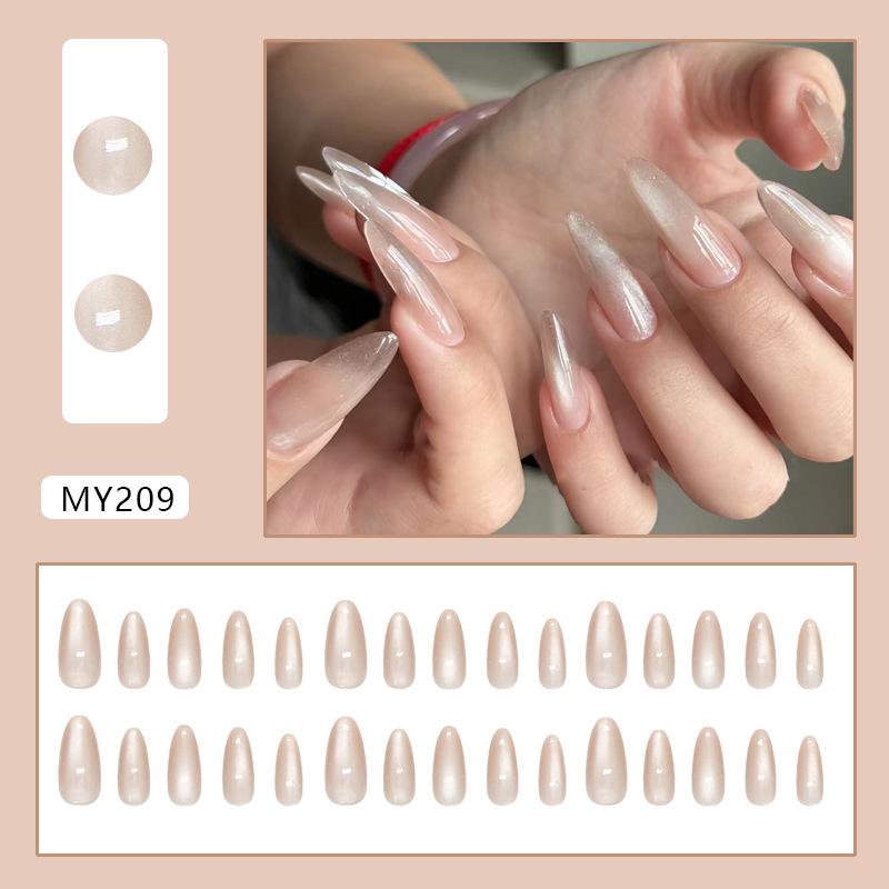 

Summer ice permeability light coffee cat eye less fashion white ins European and American style removable manicure 30 pieces