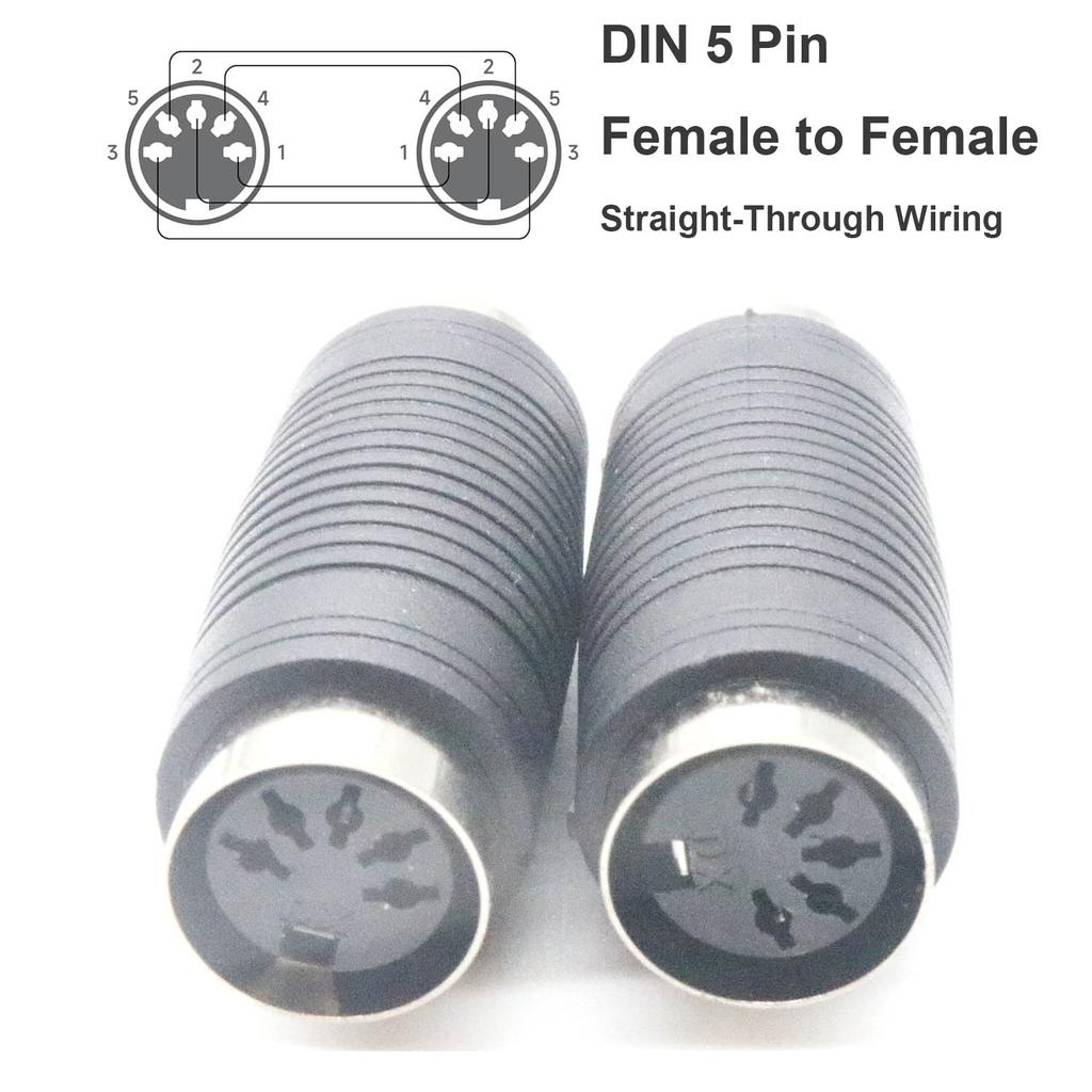 2pcs 5 Pin DIN MIDI Female to Female Audio Type Recorder Amplifier Extension Adapter Gender Changer for Live Performance Studio