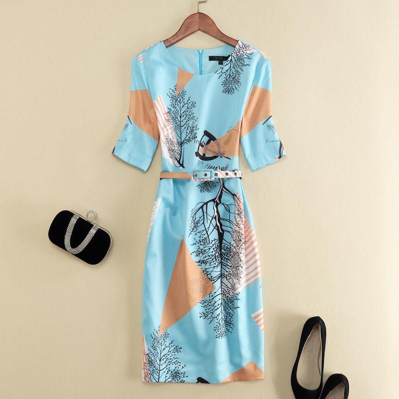 

European Elegant Fashionable Light Blue Short Sleeve Dress Light Blue M