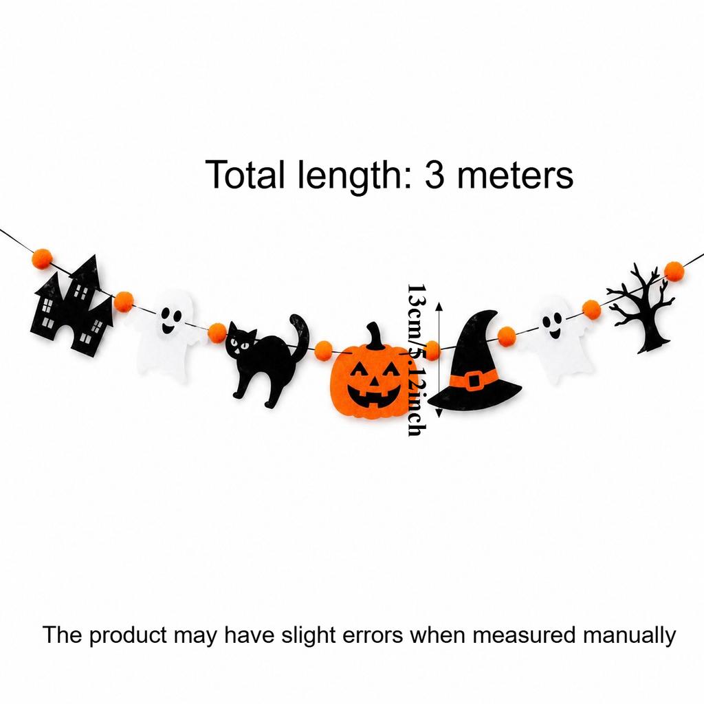Halloween Banner Pumpkin Ghost Cat Hat Garland, Party Background Wall Hanging Decor, Holiday Themed Party Decoration Supplies