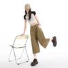 Street Style Washed Pleated Pocket Casual Pants For Women Loose Wide Leg Cropped Capri Pants Versatile Loose Straight Slimming FigureFlattering Design