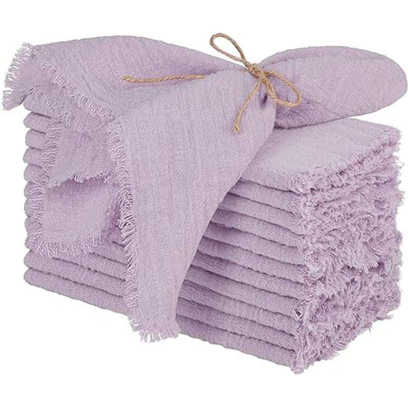 6pcs 32x32cm 100% Cotton Soft Beige Gauze C Wedding Napkins Reusable Blue Trim Tea Towel Rustic Retro Burrs Napkins For Dinner,Party,Weddings