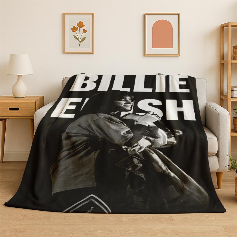 3D Billie Eilish Singer Star Flannel Blanket Soft Warm Throw Blanket for Bedroom Living Room Bed Travel Camping Picnic Gift