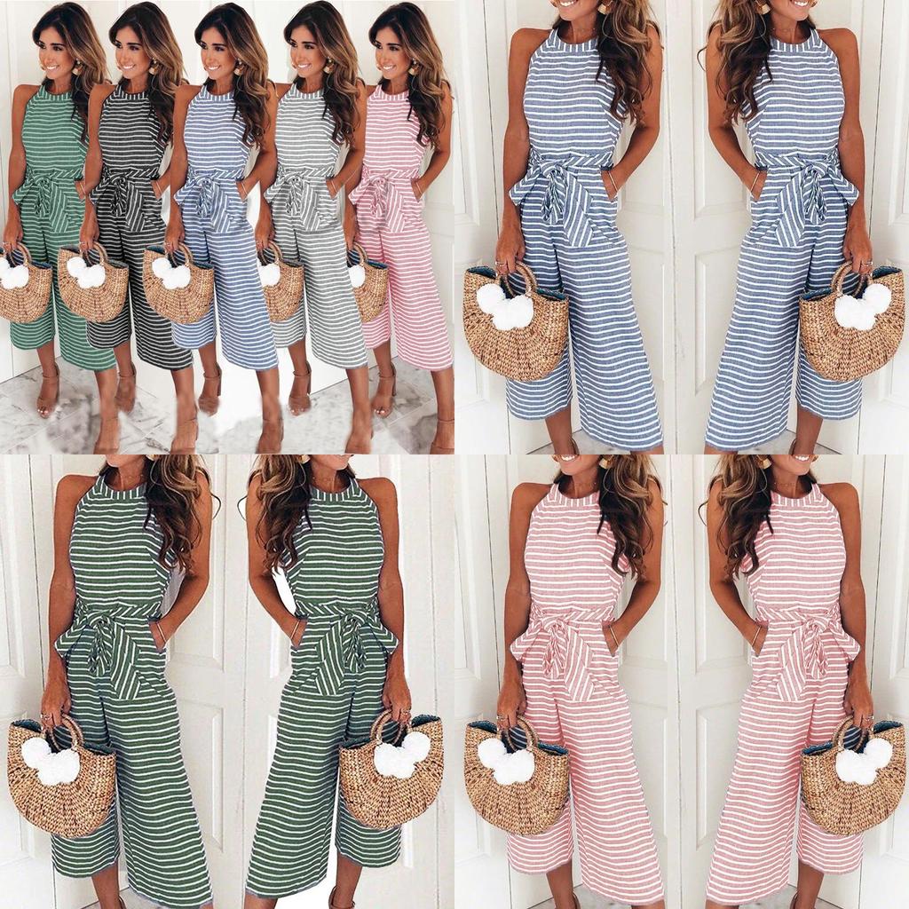 Stylish Womens Summer Striped Wide Leg Holiday Jumpsuits Playsuits Elegant Culotte Ideal For Any Occasion
