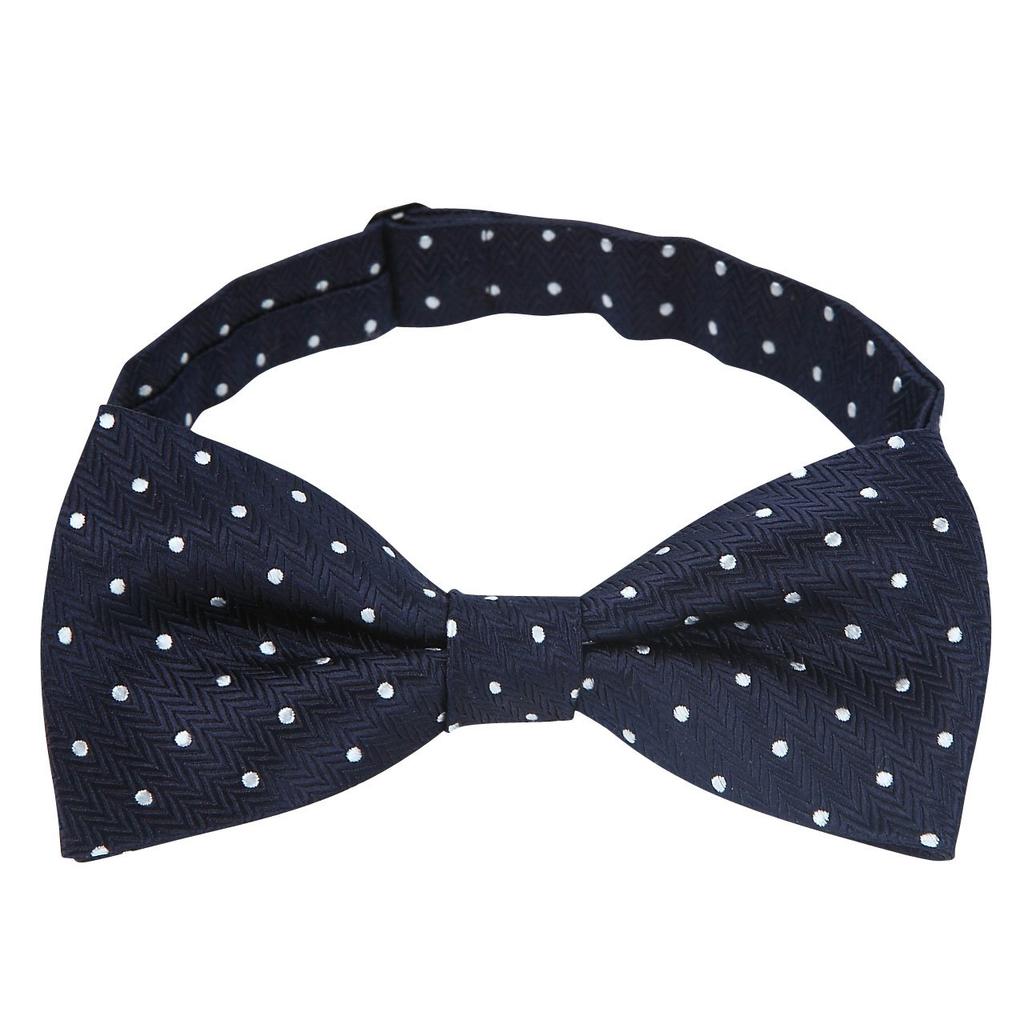 Ogier Bow Polka Dot Made In and Navy Blue Tie, 100% Silk, Pattern, Japan, Formal, Weddings, Receptions, After-Parties, Parties, Casual,