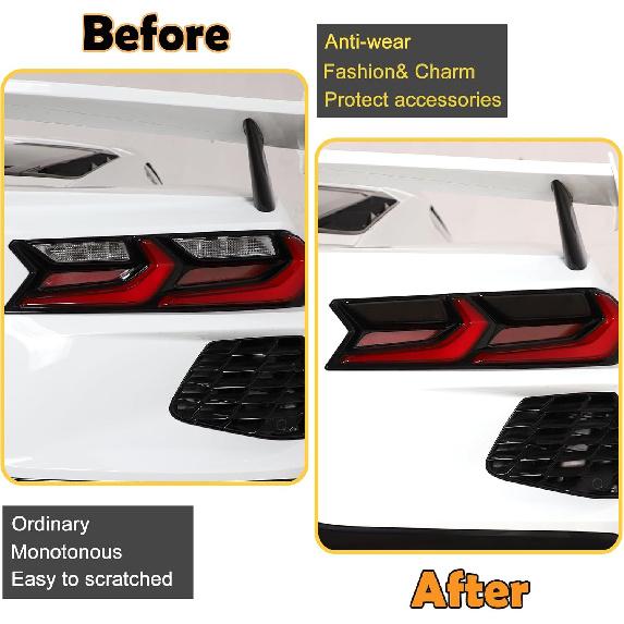 CHEAYAR Car Rear Lamp Smoked Tinted Tail Light Cover Compatible with Corvette C8 Stingray 2020-2023, Lights Cover Reversing Lamp Protection,C8