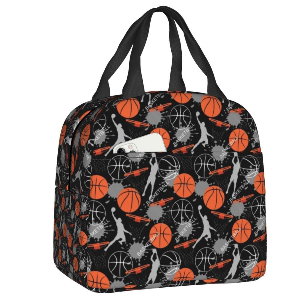 Custom Basketball Sports Pattern Insulated Lunch Bags for Women Portable Thermal Cooler Food Lunch Box Kids School Children
