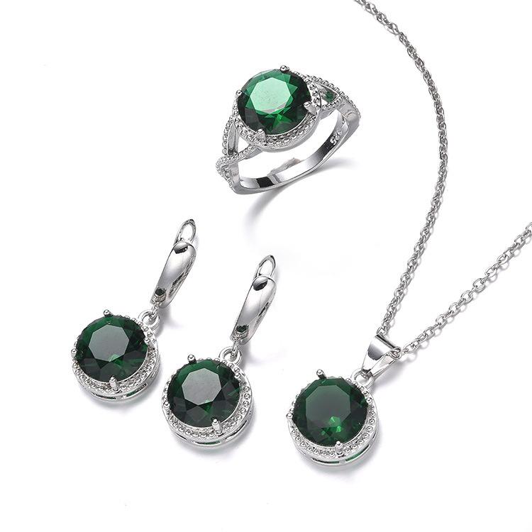 Hot Jewelry Set Female Zircon Necklace Earrings Ring Set of Three Simple Round Jewelry Set.