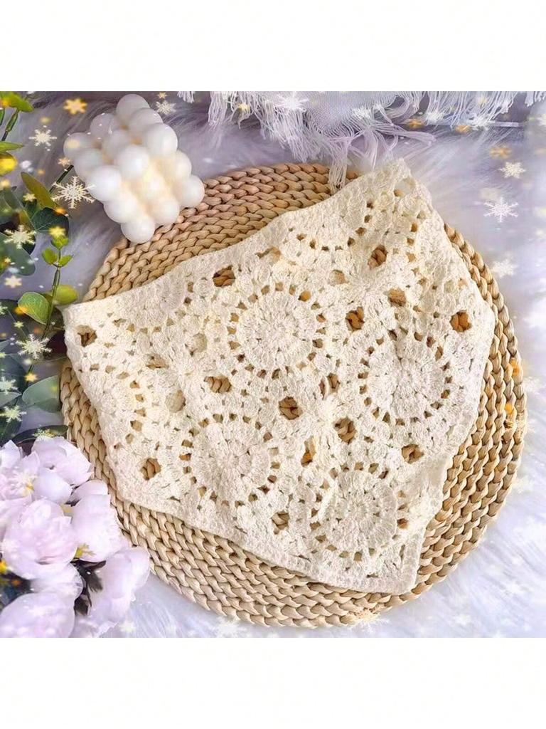 1pc Hollow Flower Headscarf Triangle Scarf, Countryside Style Headwear, Beach Accessory, Retro Headband, 2026 New Arrival