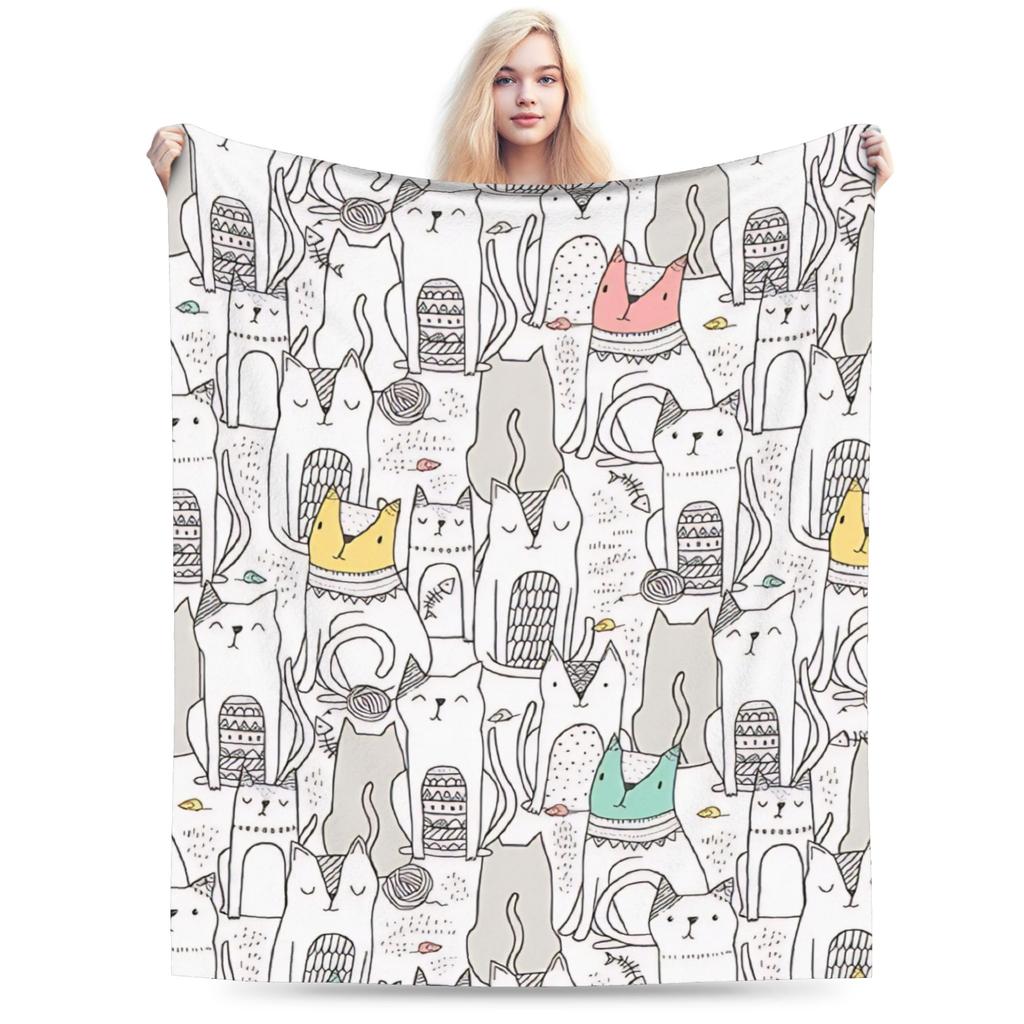 Retro Vintage Art Cute Cats Plush Blankets Child Flannel Throw Blanket For Bedroom Warm Soft Custom Quality Bedspread